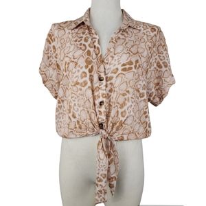 Show Me Your Mumu Tilly Top Animal Print Cropped Tie Size Small Sandy Ch…